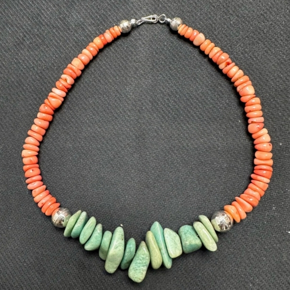 Native American Jewelry - Coral and Turquoise Beaded Necklace
